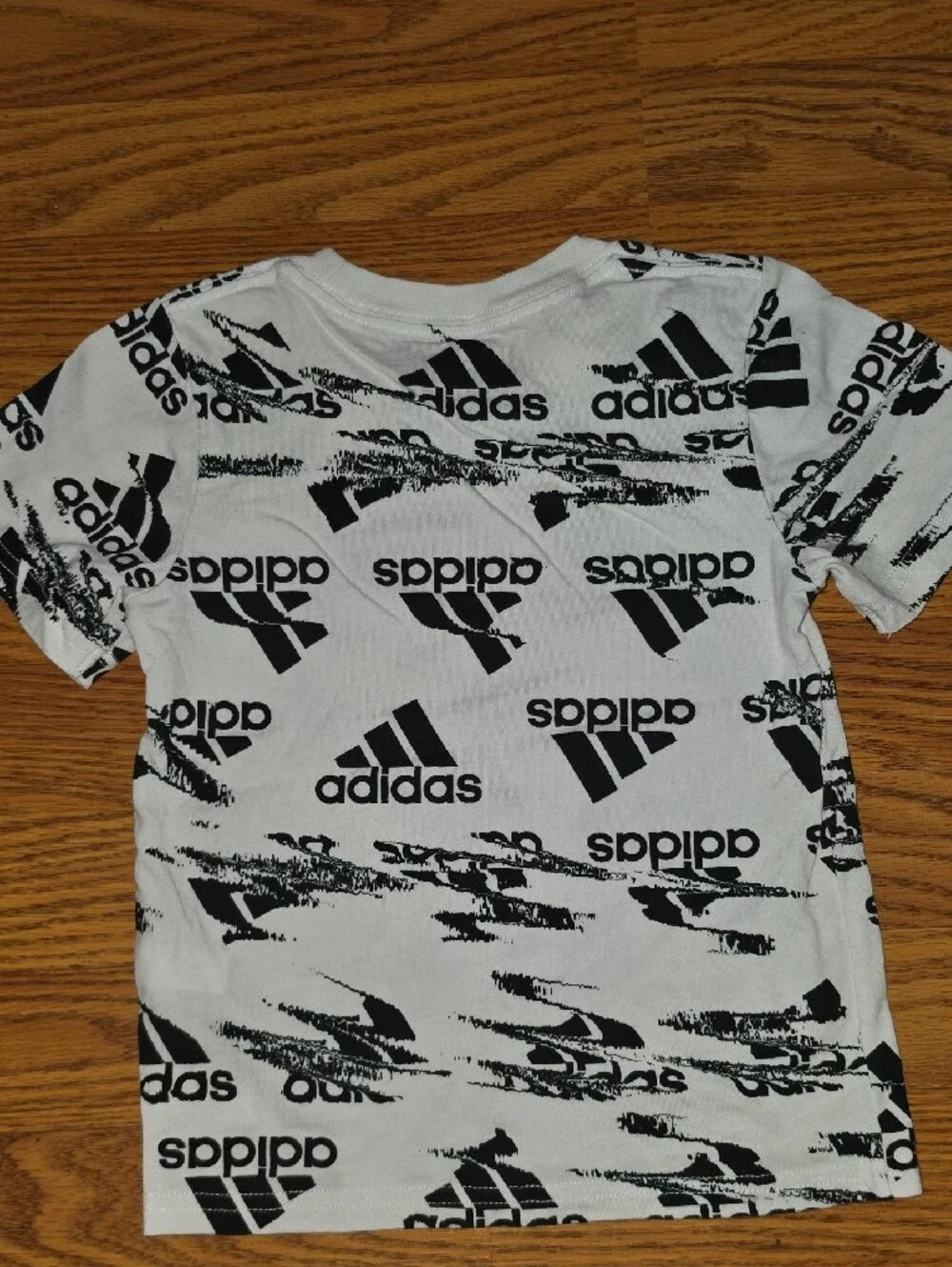 adidas White Tee with Black Allover Logo Print